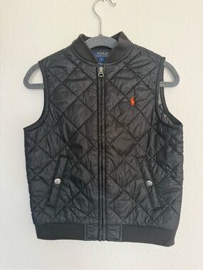 Polo by Ralph Lauren Black Quilted Vest with Orange Pony Logo